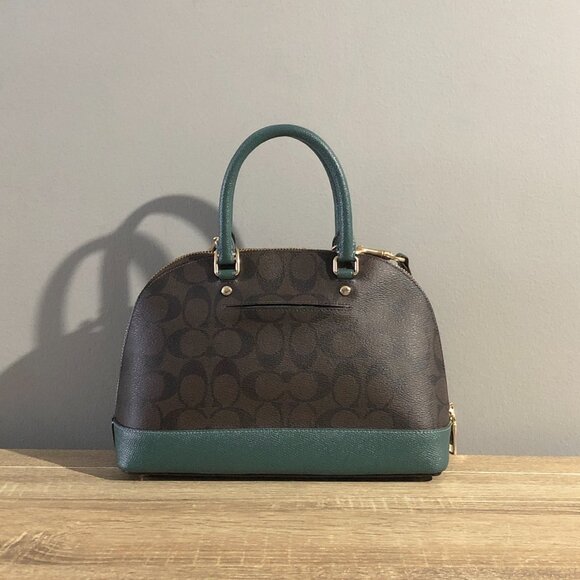 Coach Mini Sierra Satchel Signature Canvas Brown Turquoise Crossbody Bag F34290 - Picture 2 of 16